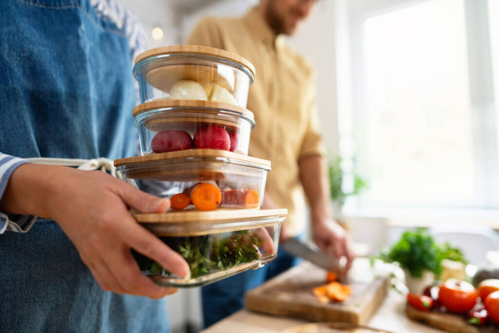 cheap meals for students with rice, chicken, and veggies in containers